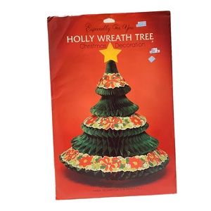 Vintage NEW Especially For You Holly Wreath Tree Paper Christmas Decoration